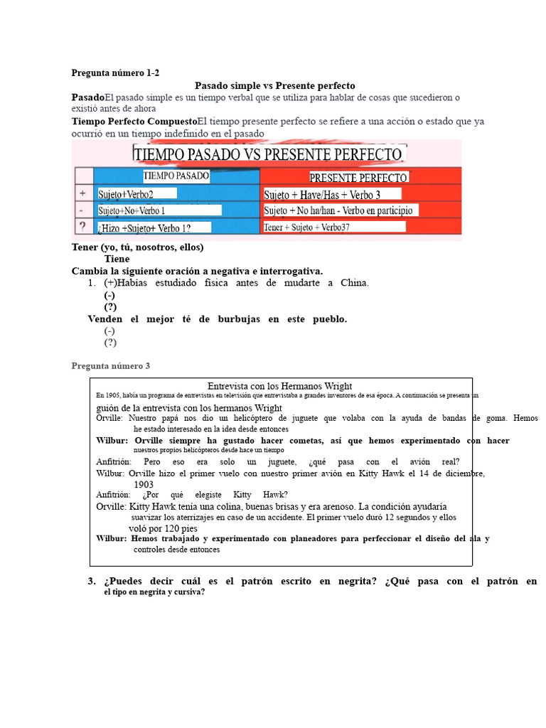 Pasado Simple y Presente Perfecto | PDF | Los hermanos Wright