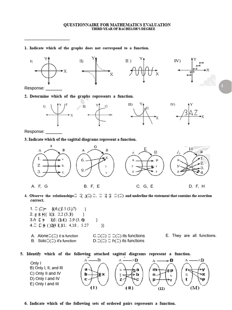 Mathematics Evaluation Questionnaire | PDF | Function (Mathematics ...