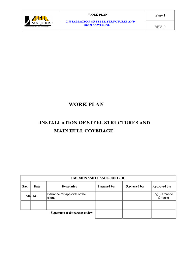 Steel Structure Installation Work Plan | PDF | Crane (Machine ...