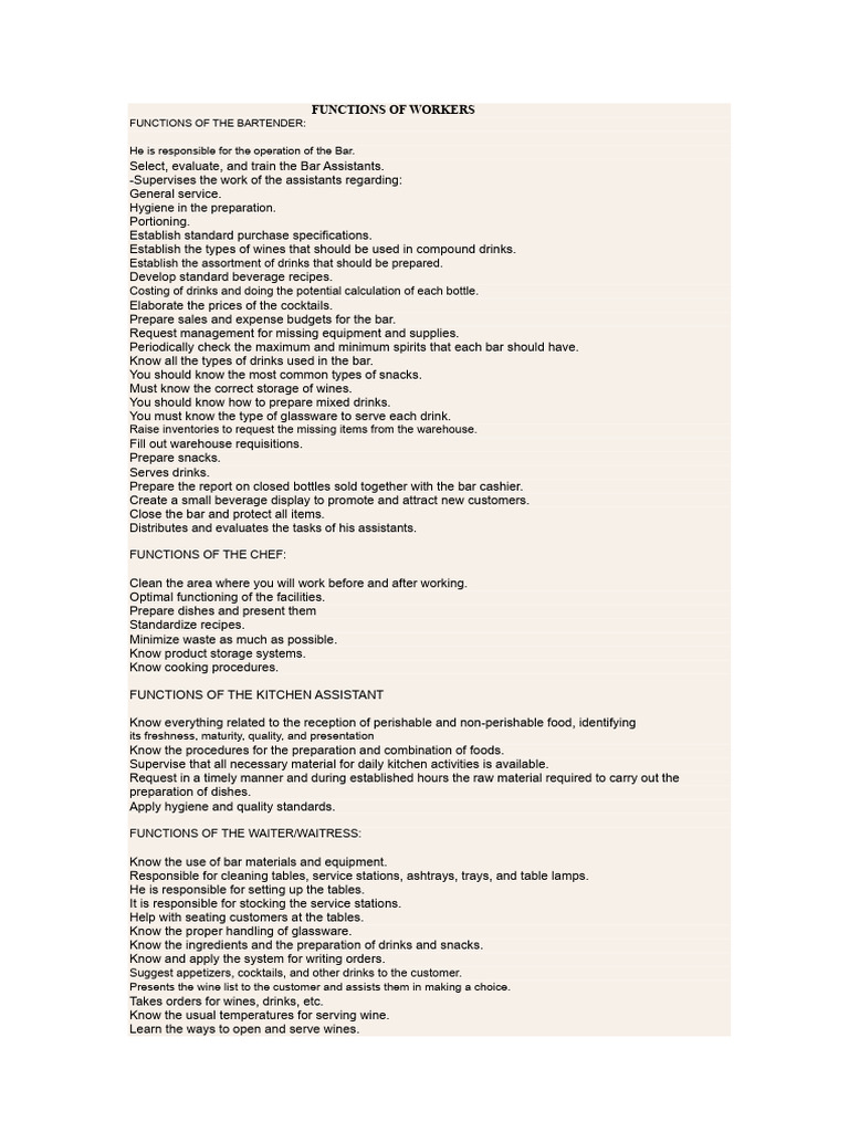 Restaurant Staff Roles and Responsibilities | PDF | Waiting Staff ...