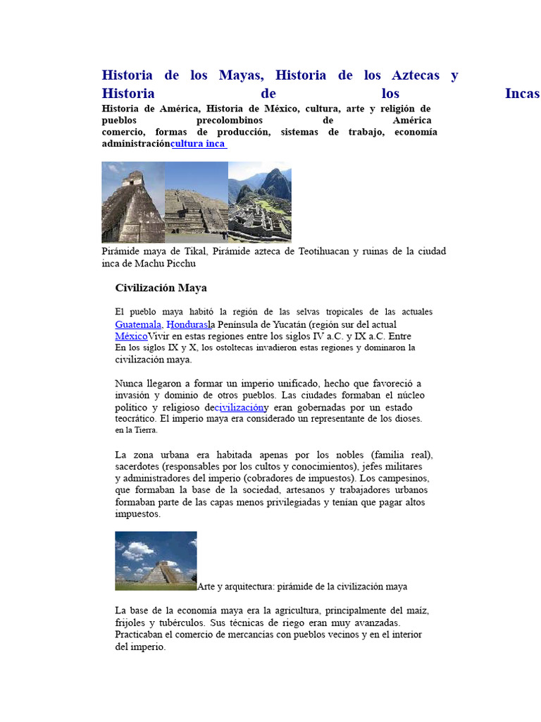 Civilizaciones Mayas, Aztecas e Incas | PDF | Imperio Inca ...