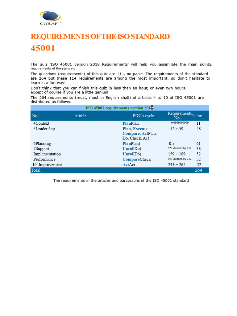 ISO 45001: Key Requirements Overview | PDF | Occupational Safety And ...