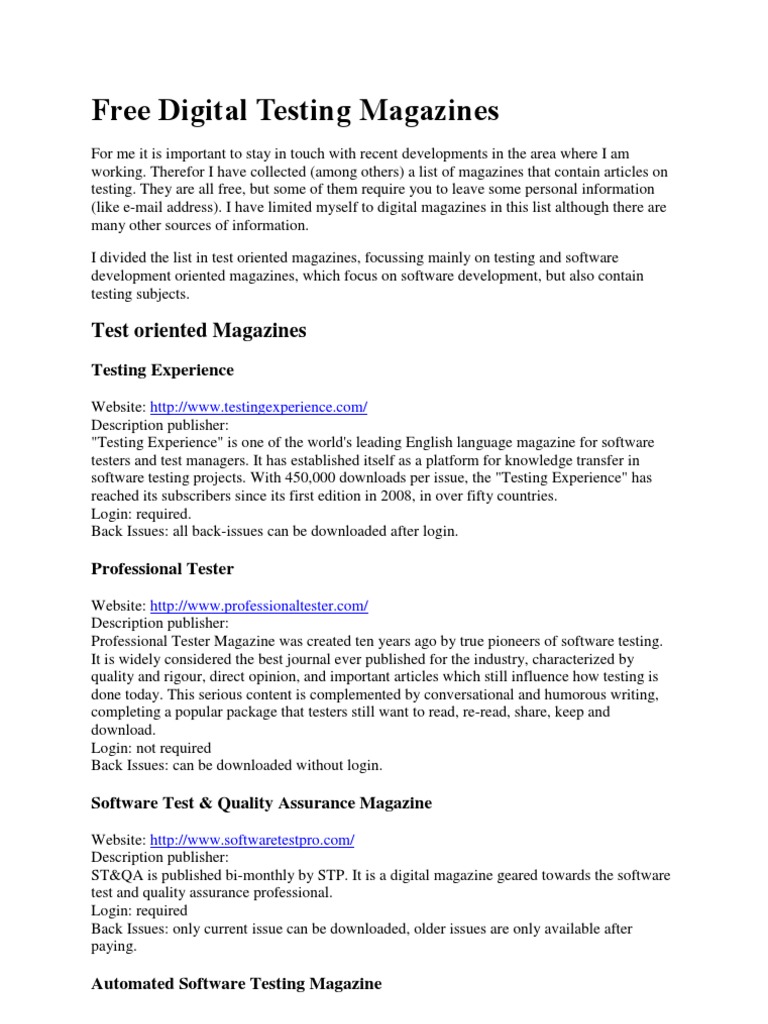 Free Digital Magazines for Software Testing | PDF | Agile Software ...