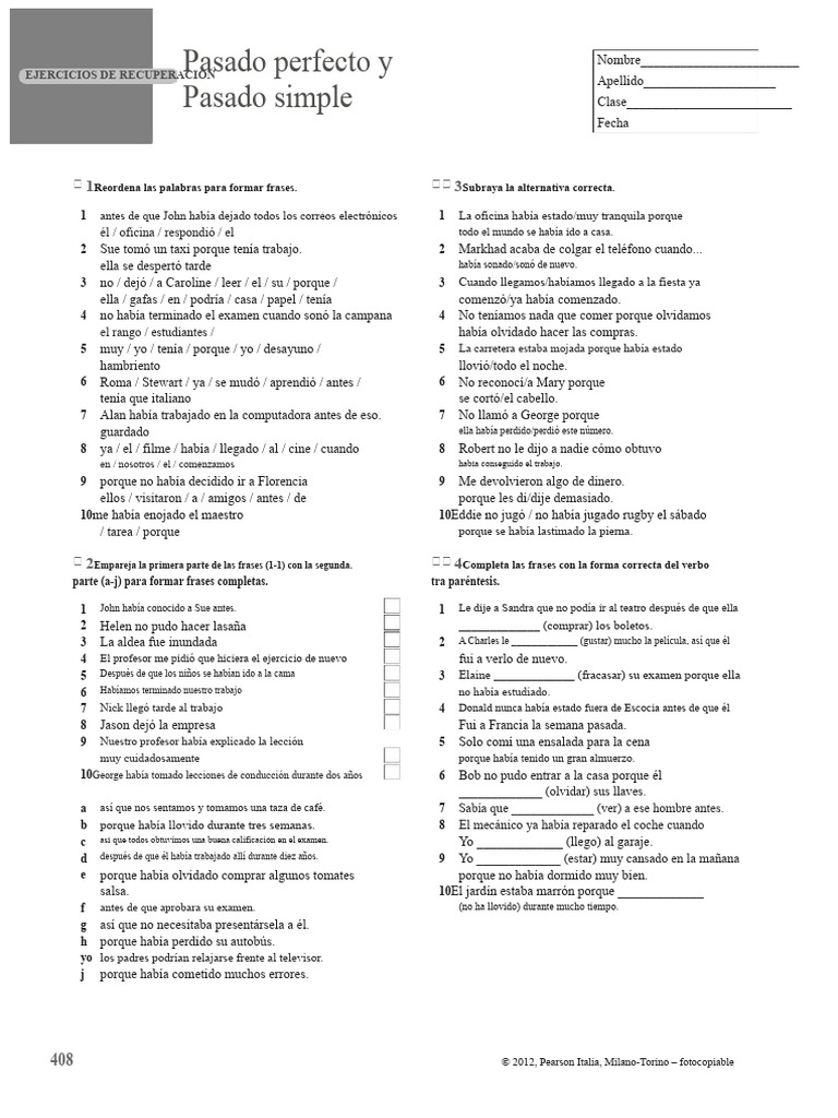 Ejercicios de Pasado Perfecto y Simple | PDF
