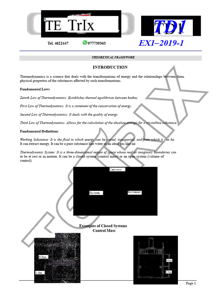 Exam 1 TD1 (2019-1) | PDF | Thermodynamics | Laws Of Thermodynamics