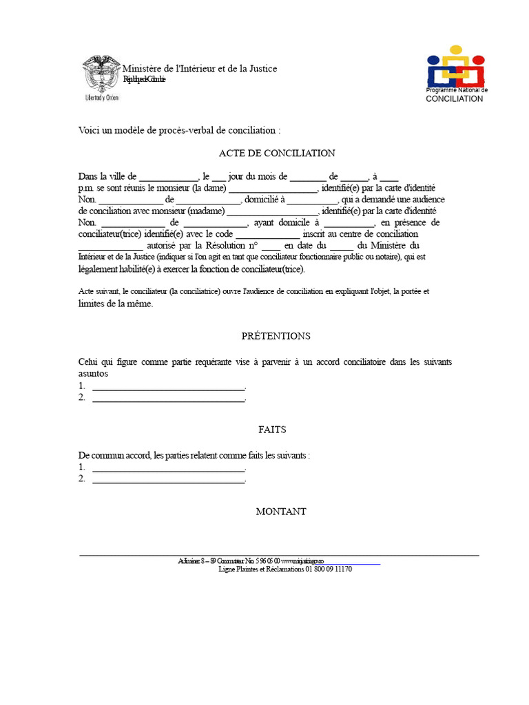 Modèle de procès-verbal de conciliation | PDF