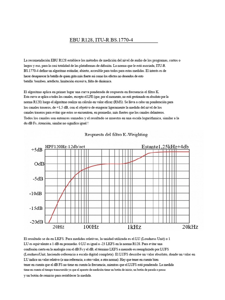 EBU R128 y ITU-R BS.1770-4: Medición de Audio | PDF | Sonido | Acústica