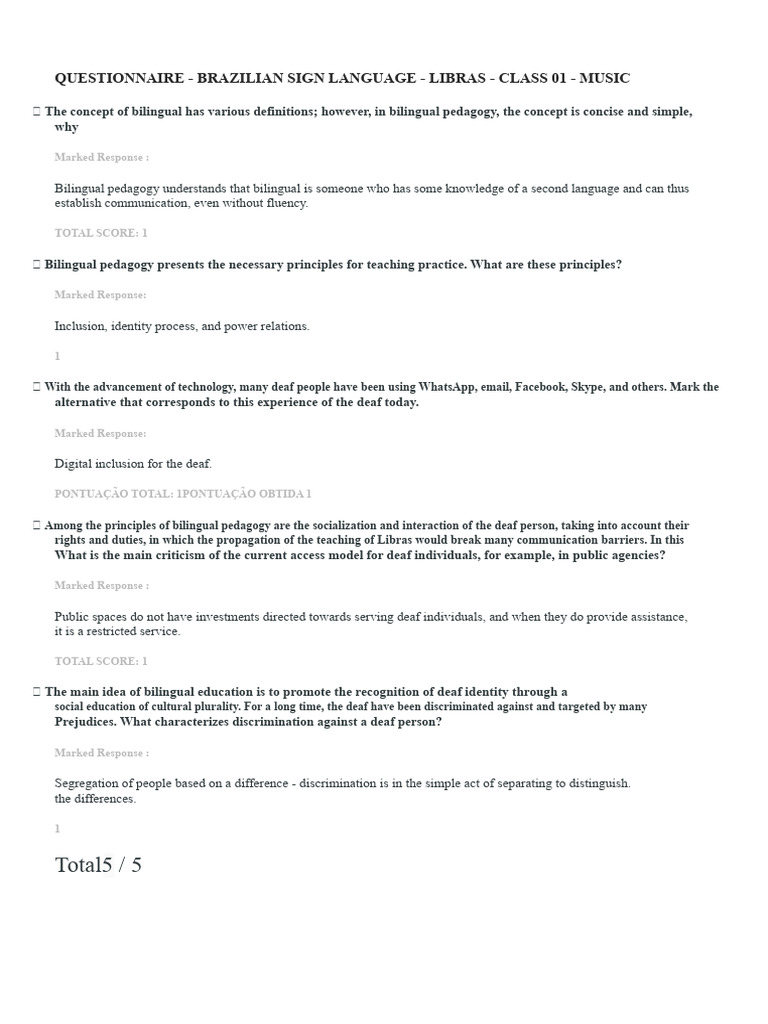 LIBRAS Questionnaire: Bilingual Education Insights | PDF | Sign ...