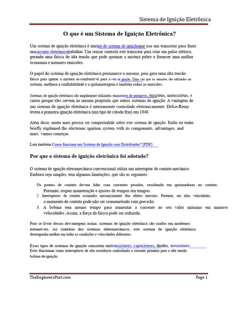 Sistema de Ignição Eletrônica: Funcionamento e Componentes | PDF ...