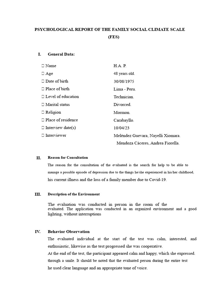 Family Social Climate Scale Report | PDF