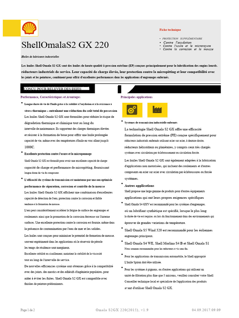 Huiles Shell Omala S2 GX 220 | PDF | Corrosion | Acier