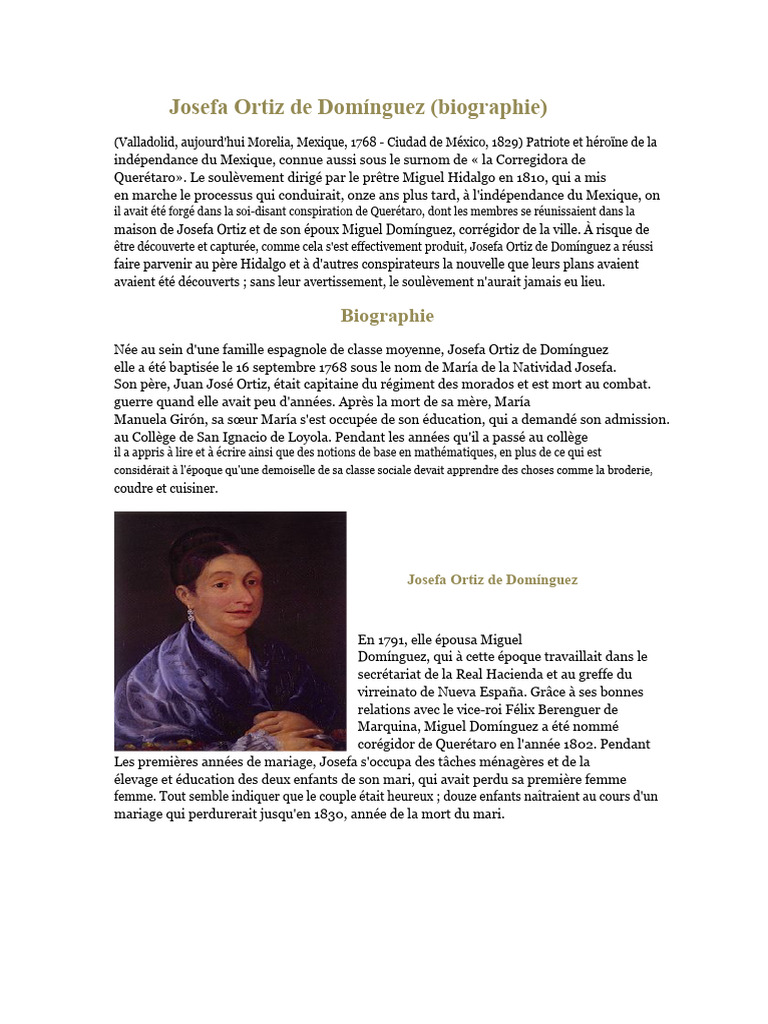 Josefa Ortiz de Domínguez : Héroïne mexicaine | PDF