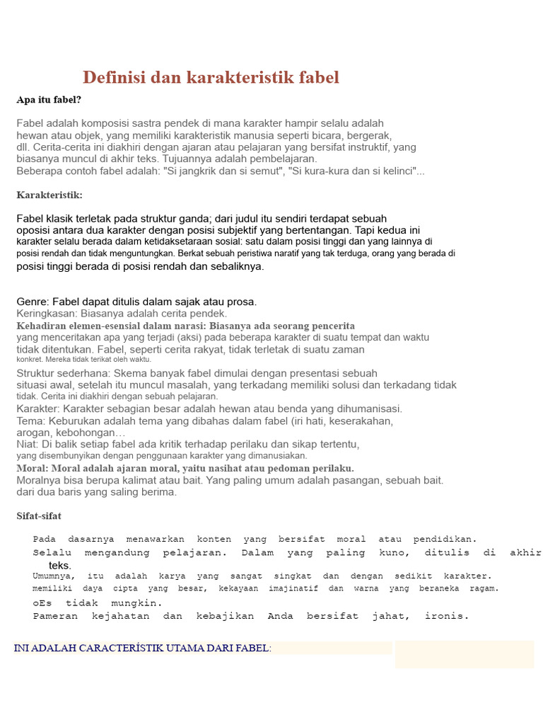 Definisi Dan Karakteristik Fabel Pdf