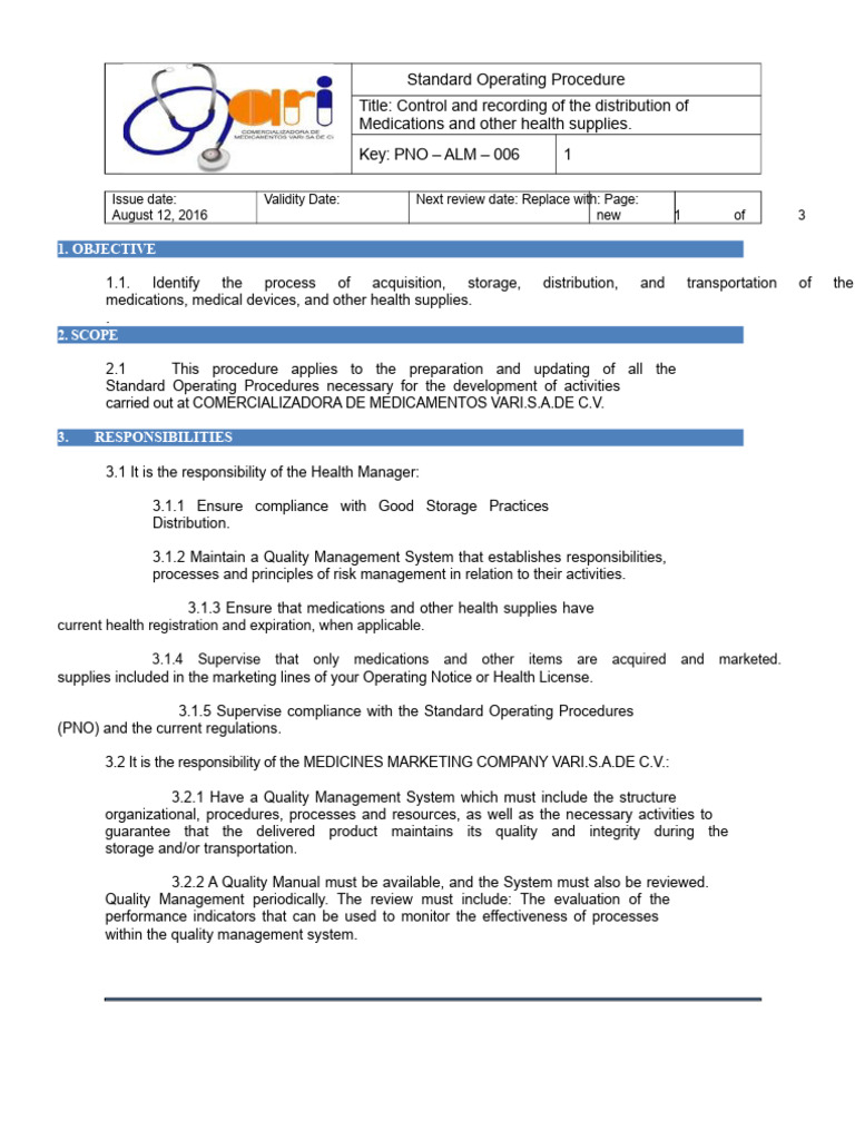 Annex VI. Control and Record of The Distribution of Medicines and Other ...