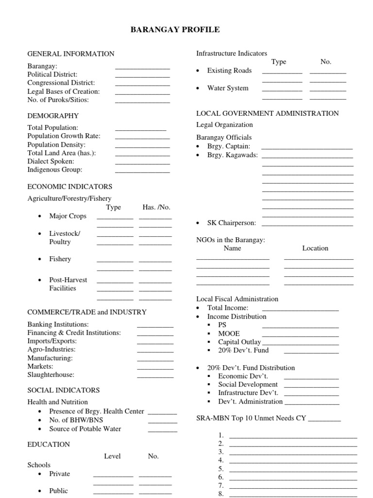 Barangay Profile Form 24B