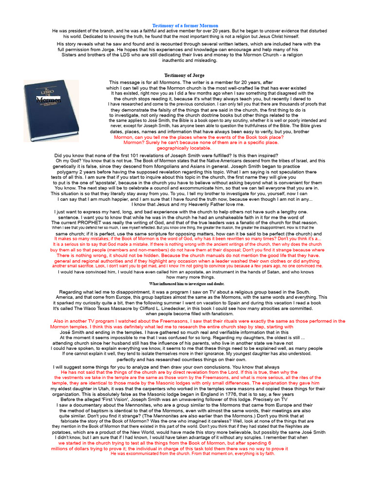 Ex-Mormon's Journey to Truth | PDF | The Church Of Jesus Christ Of ...