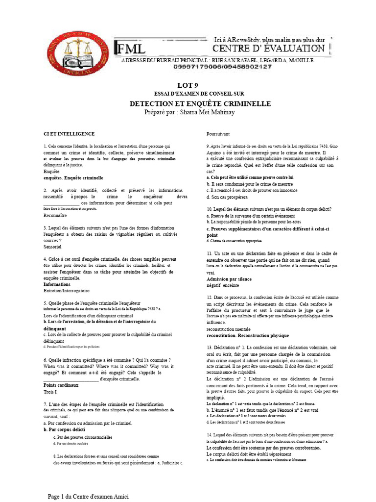 Enquête criminelle : principes et procédures | PDF | Crimes | Crime et ...