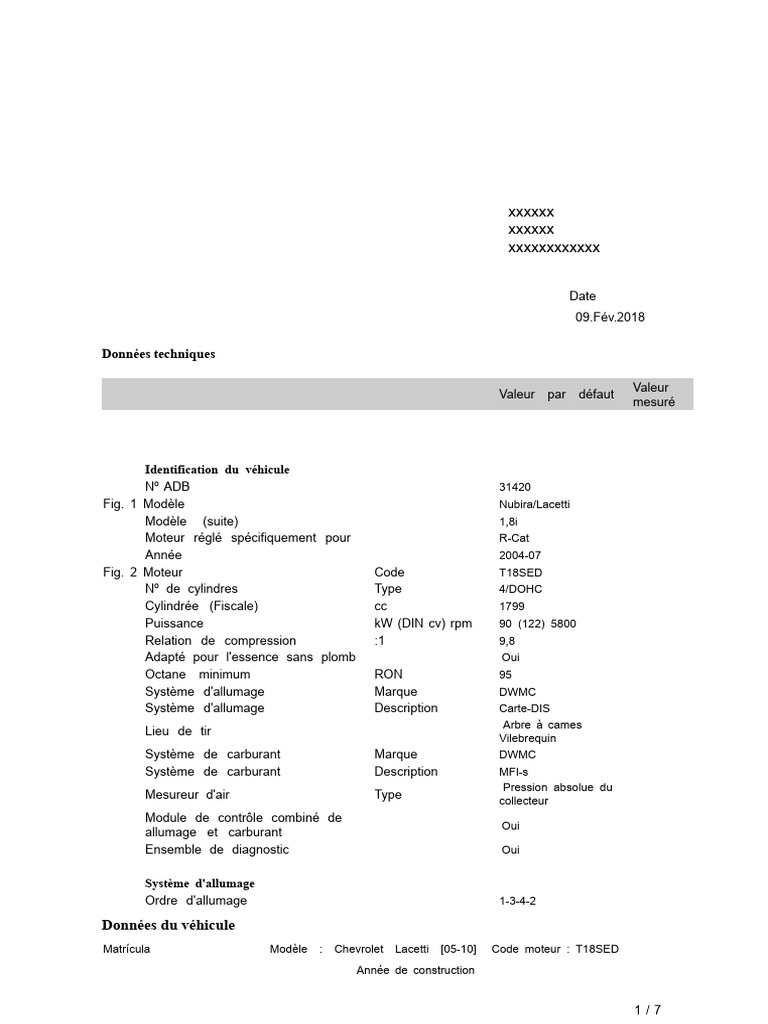 Spécifications techniques Chevrolet Lacetti | PDF | Allumage | Moteur à ...