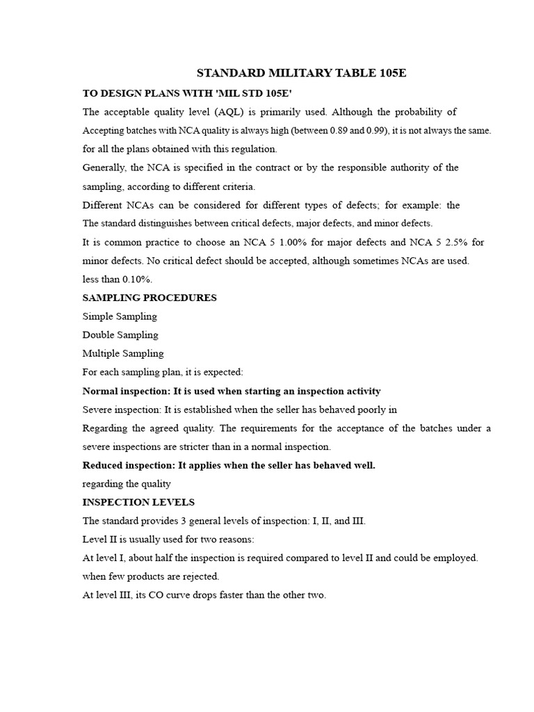 MIL-STD-105E Sampling Plans Overview | PDF | Sampling (Statistics)