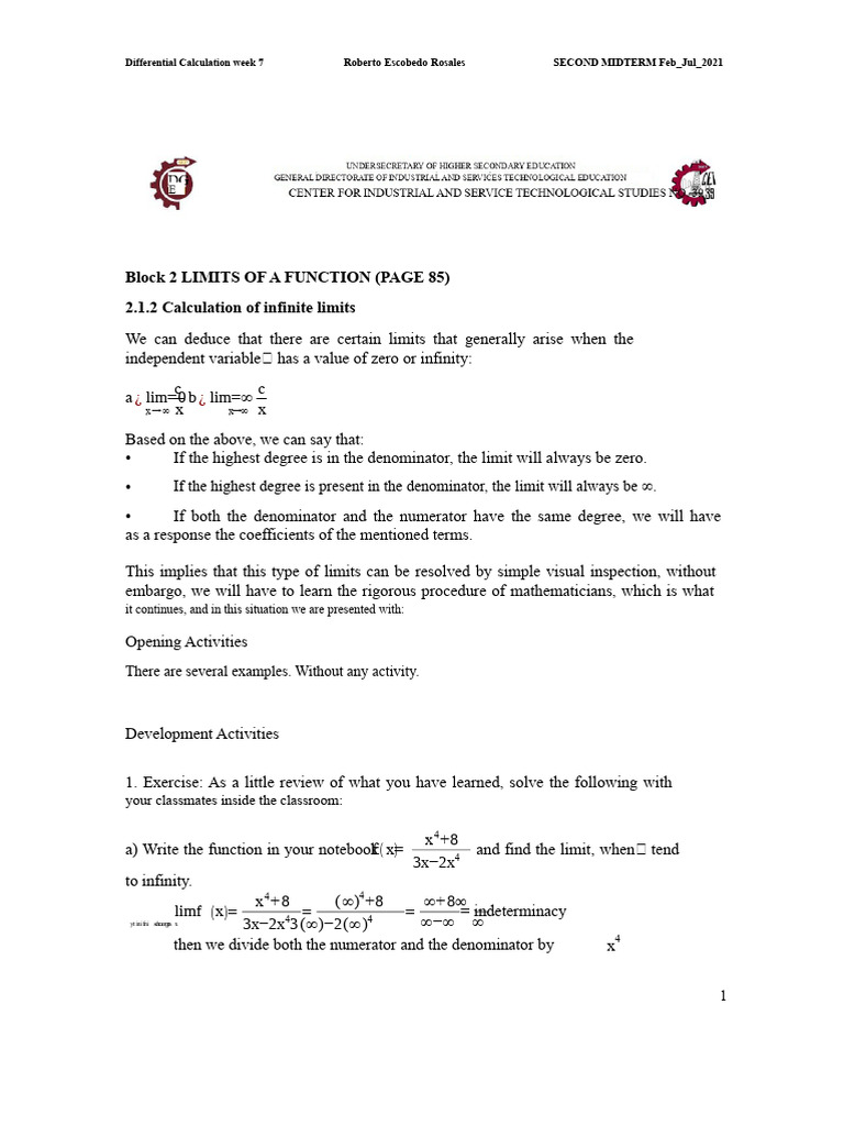 Solving Infinite Limits in Calculus | PDF | Limit (Mathematics) | Equations