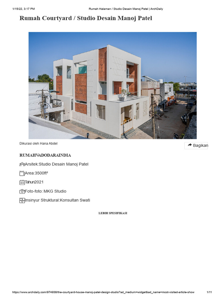 Rumah Courtyard Modern di Vadodara | PDF