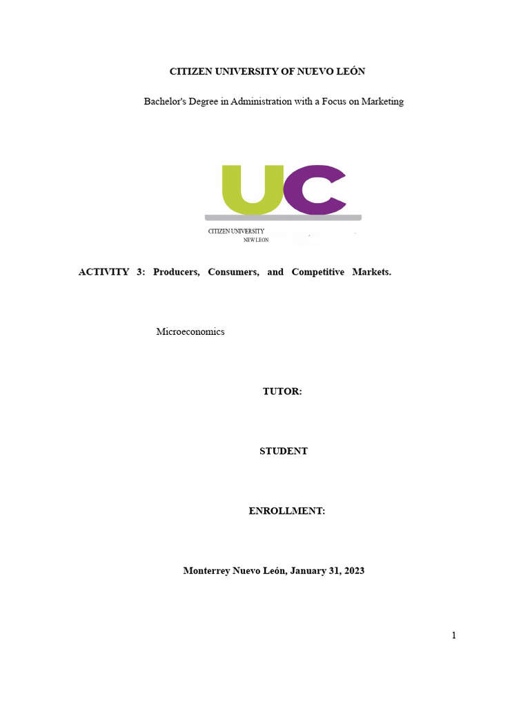 Microeconomics Assignment 3 Producers, Consumers, and Competitive ...