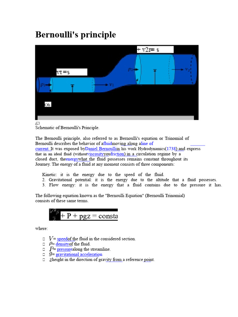 Bernoulli's Principle Explained | PDF | Fluid Dynamics | Pressure