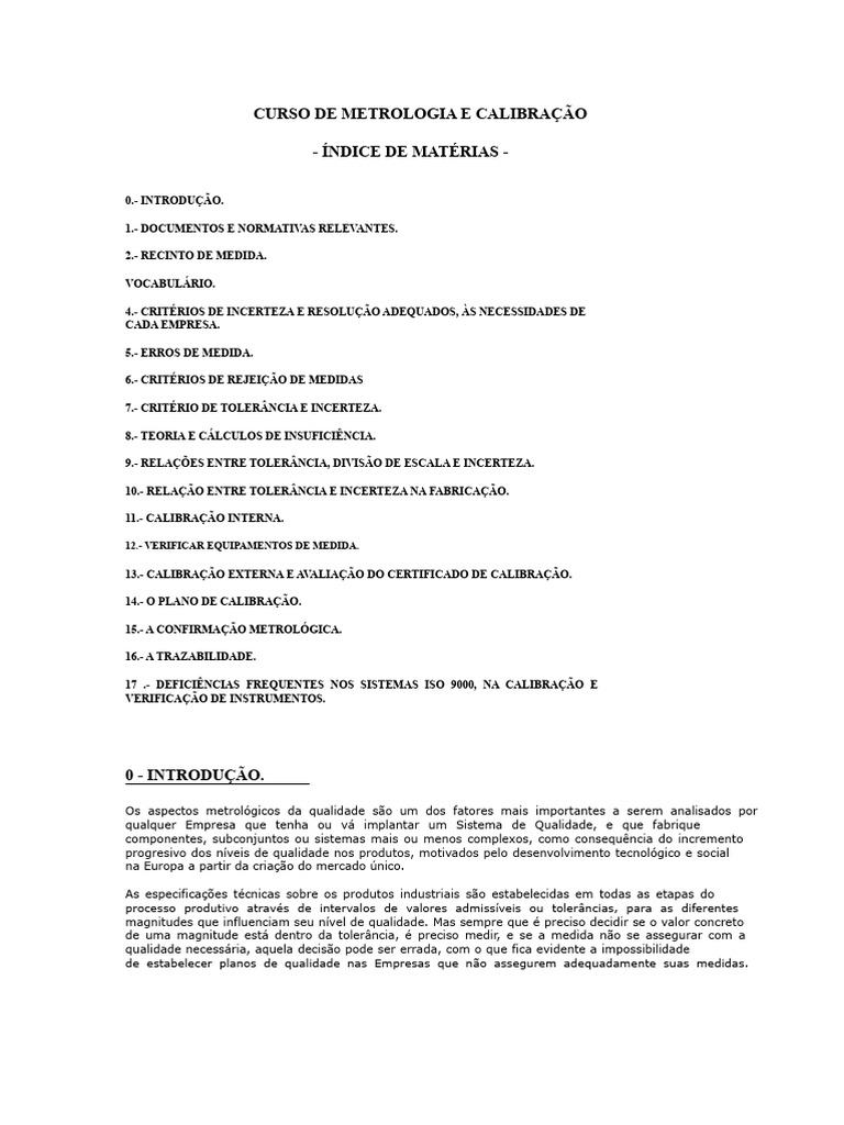 Curso de Metrologia e Calibração | PDF | Calibração | Metrologia