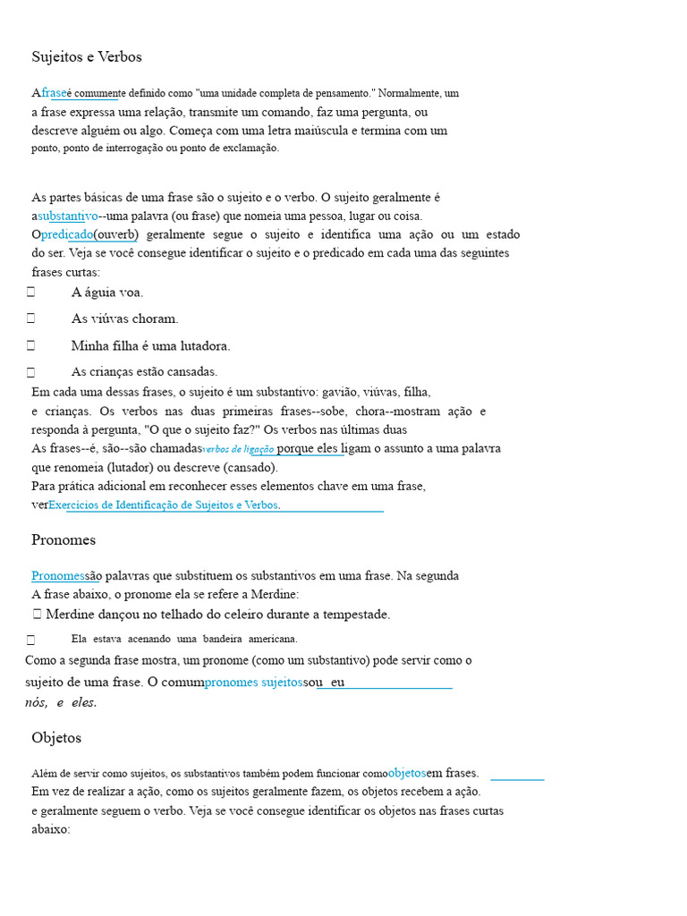 Identificação de Sujeitos e Verbos | PDF | Assunto (gramática) | Pronome