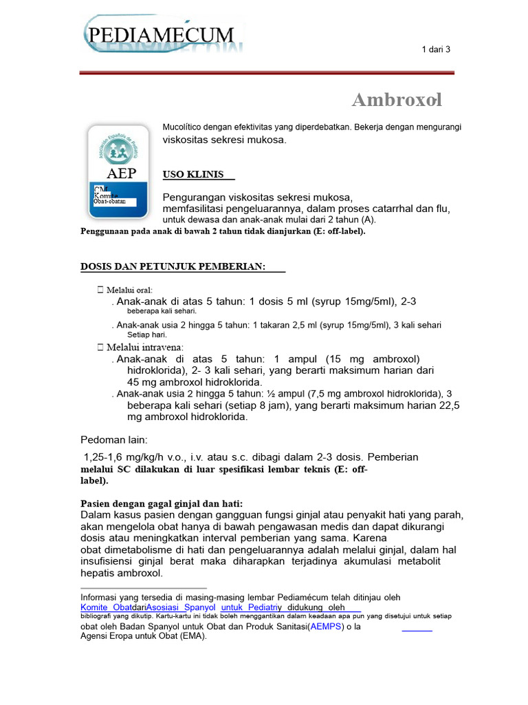 Dosis dan Penggunaan Ambroxol pada Anak | PDF