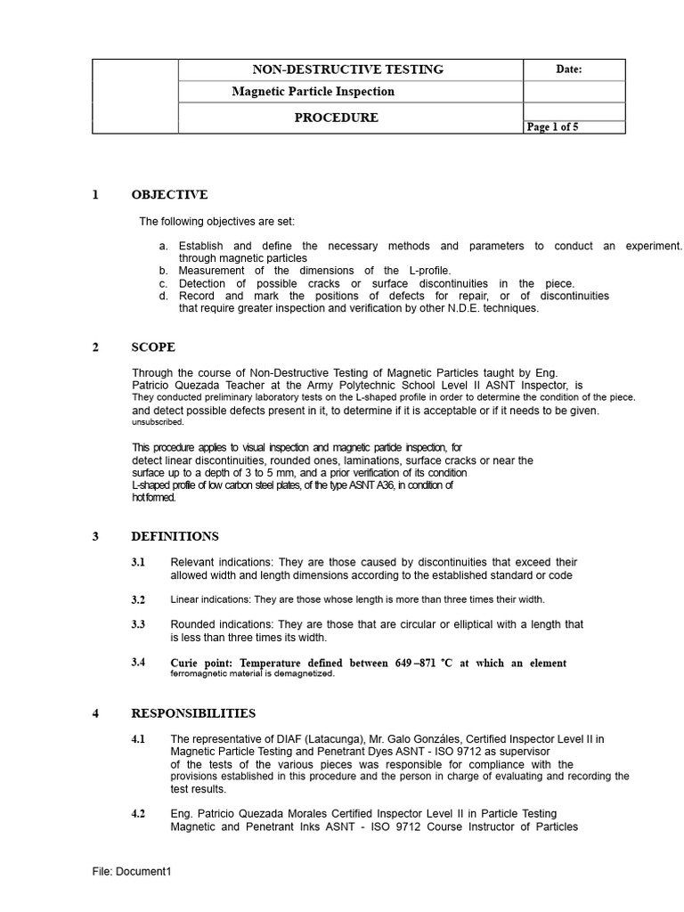 Magnetic Particles Procedure | PDF | Nondestructive Testing | Magnetic ...