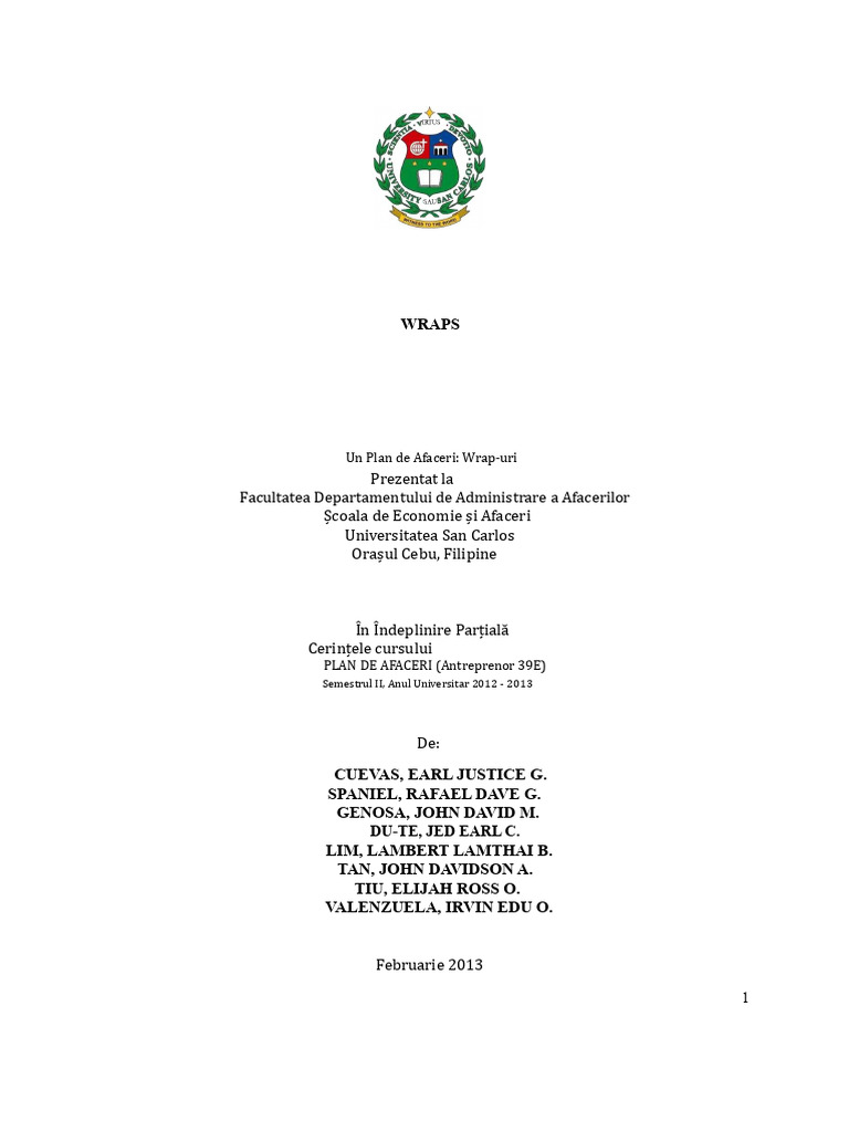 Plan de Afaceri Wraps Final | PDF