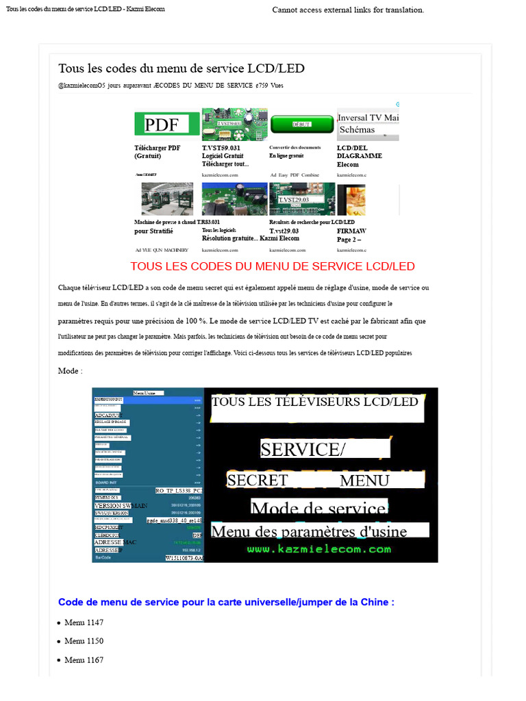 Codes de service LCD/LED Kazmi Elecom | PDF | Technique d'affichage ...