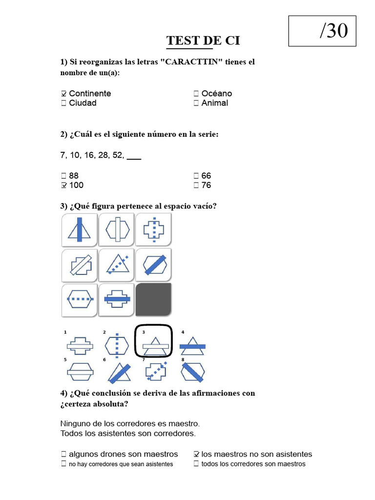 Test de CI: Preguntas y Respuestas | PDF | Cociente de inteligencia ...