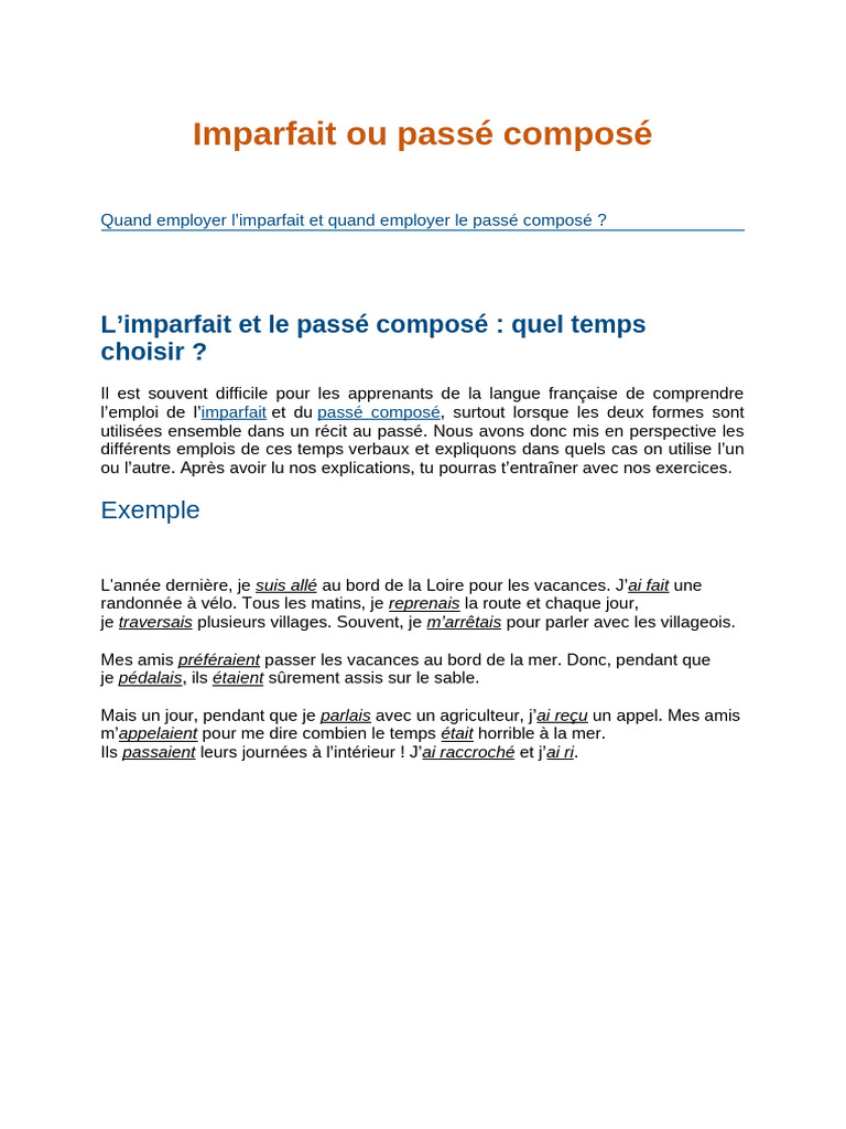 Imparfait vs Passé Composé : Guide Pratique | PDF | Grammaire | Syntaxe