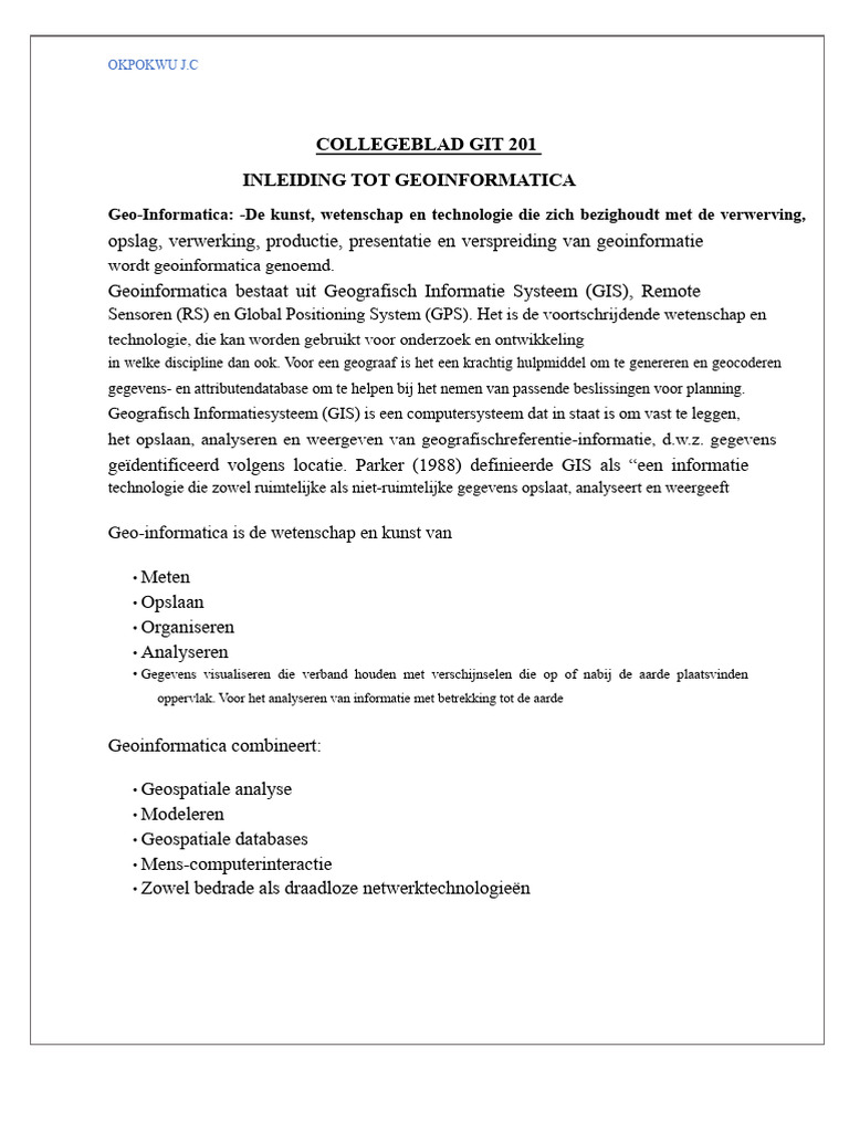 Inleiding Tot GeoInformatica | PDF