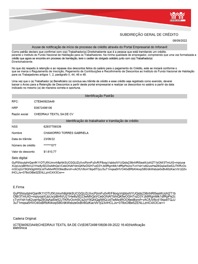 Acuse de Recebimento de Trâmite de Crédito 2122077077 62937706539 | PDF ...