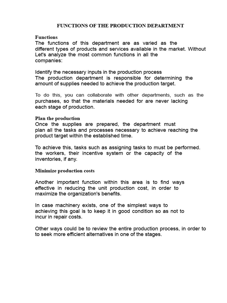 Key Functions of Production Department | PDF