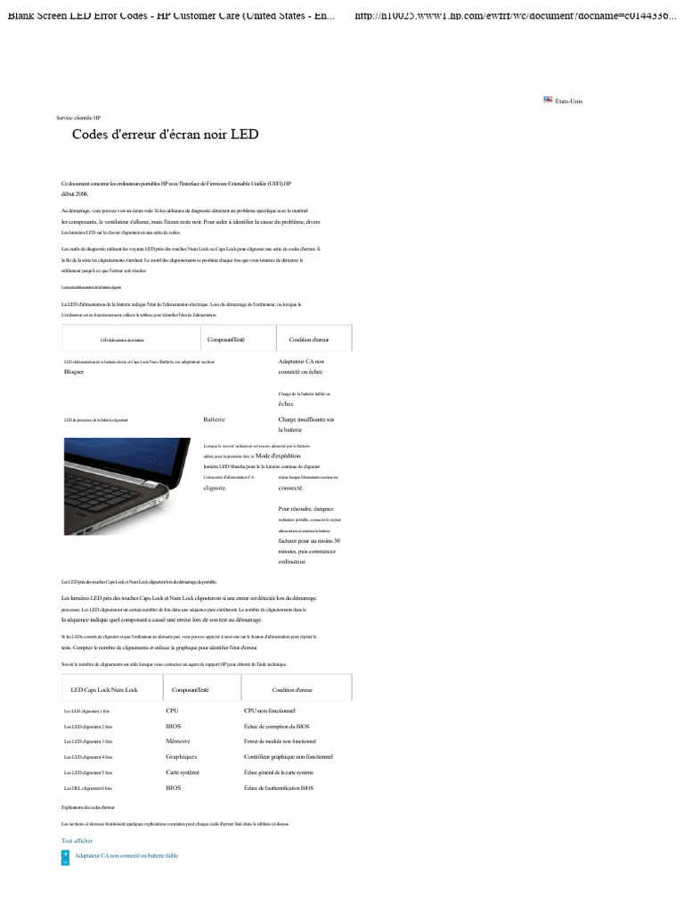 Codes d'erreur LED écran noir HP | PDF | Démarrage d'un ordinateur | Bios