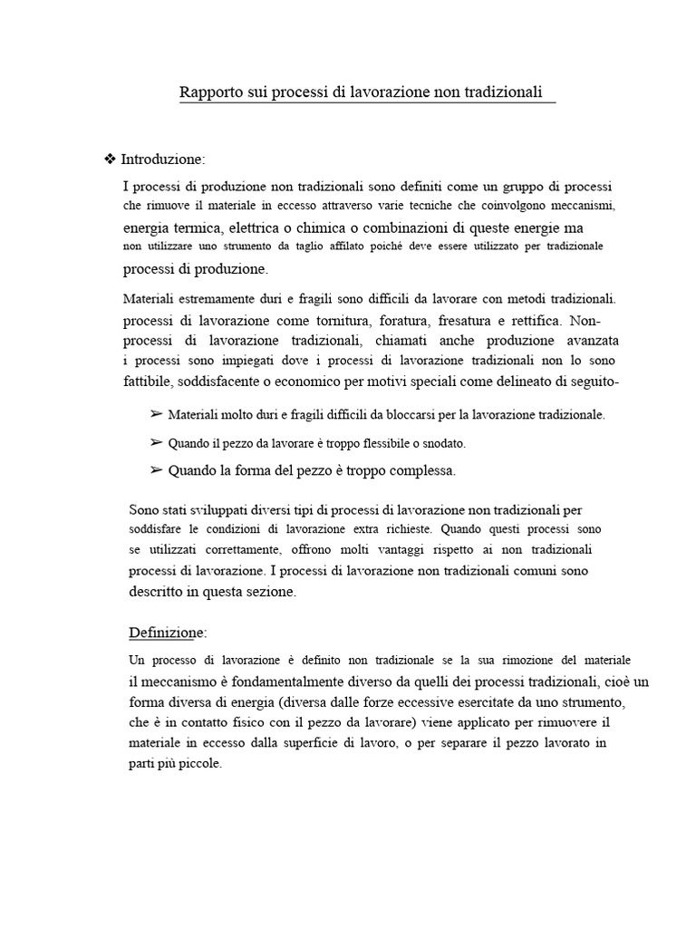 Rapporto Sui Processi Di Lavorazione Non Tradizionali: Introduzione | PDF