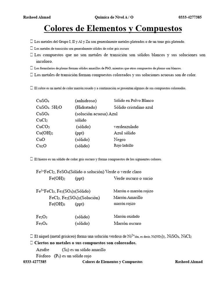 Colores de Elementos y Compuestos Químicos | PDF | Rieles | Sólido
