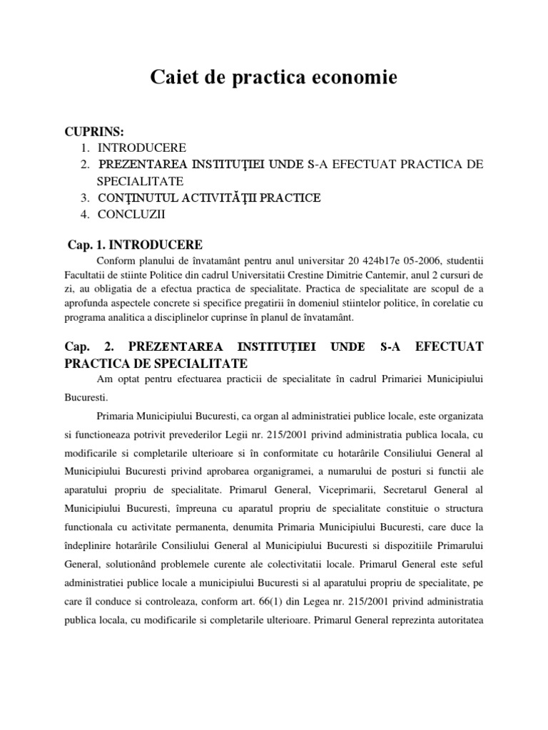 Caiet De Practica Economie