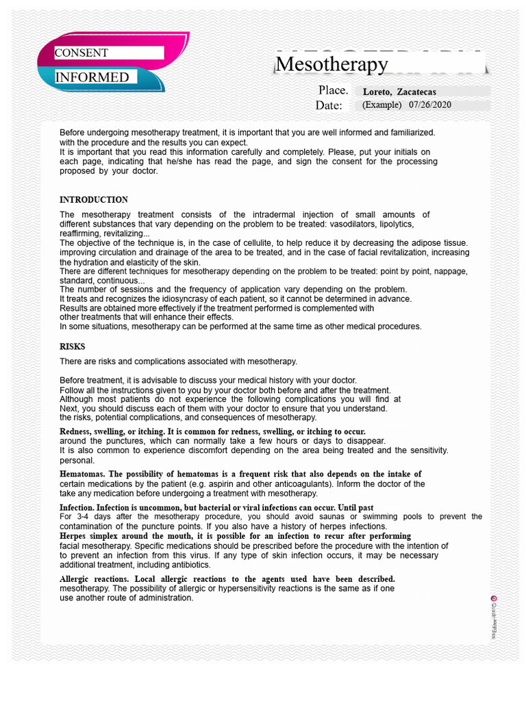 Mesotherapy Treatment Overview and Risks | PDF | Informed Consent ...