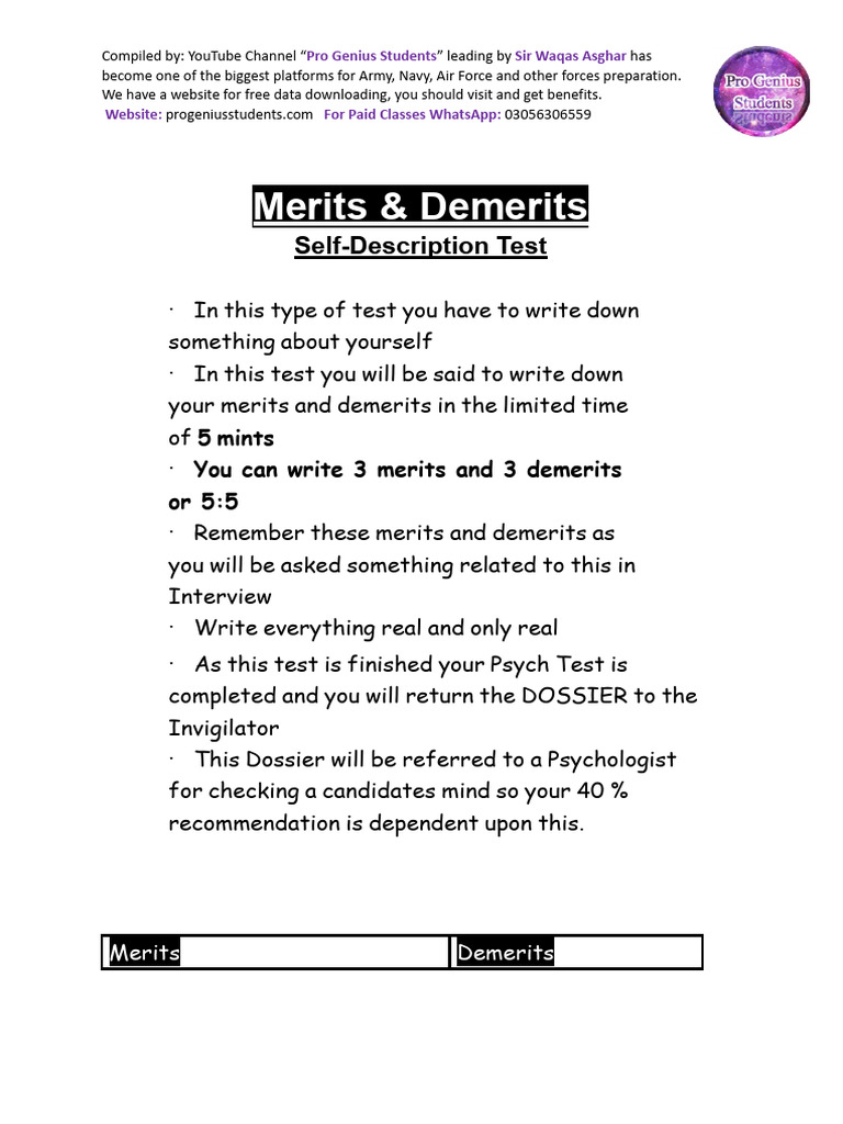 Merits and Demerits for ISSB Test | PDF | Psychology | Psychological ...