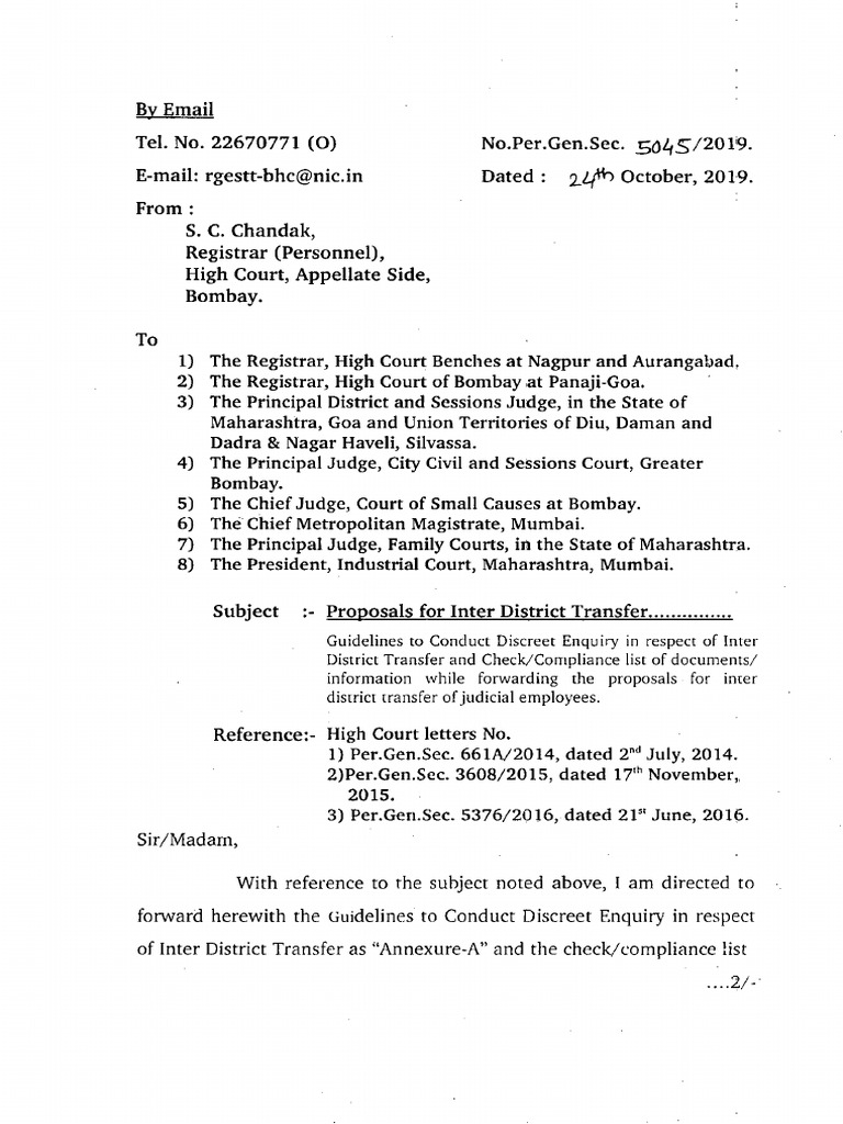 Inter District Transfer Guidelines for Judiciary | PDF | Jurists ...