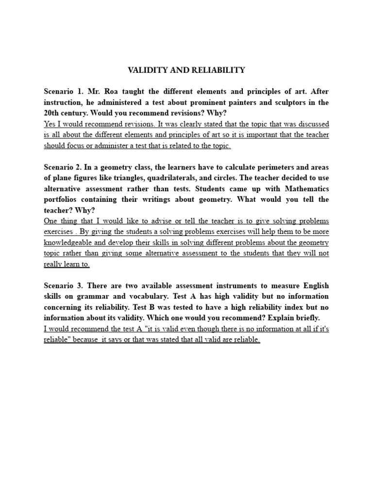 Validity and Reliability in Assessments | PDF | Educational Assessment ...