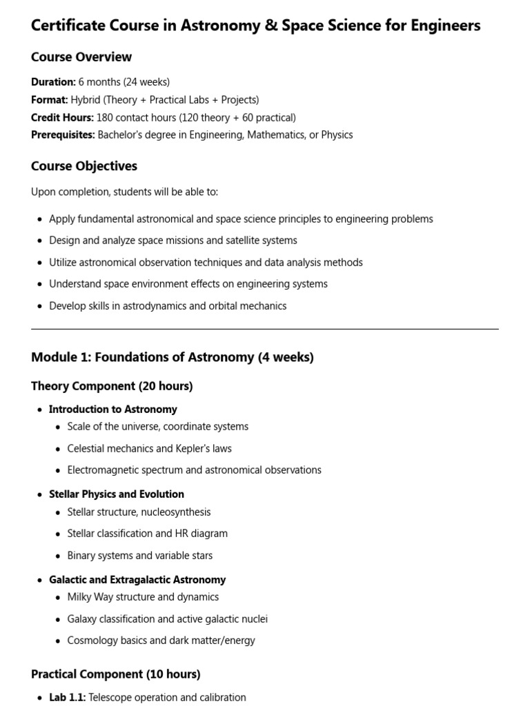Certificate Course in Astronomy & Space Science For Engineers ...