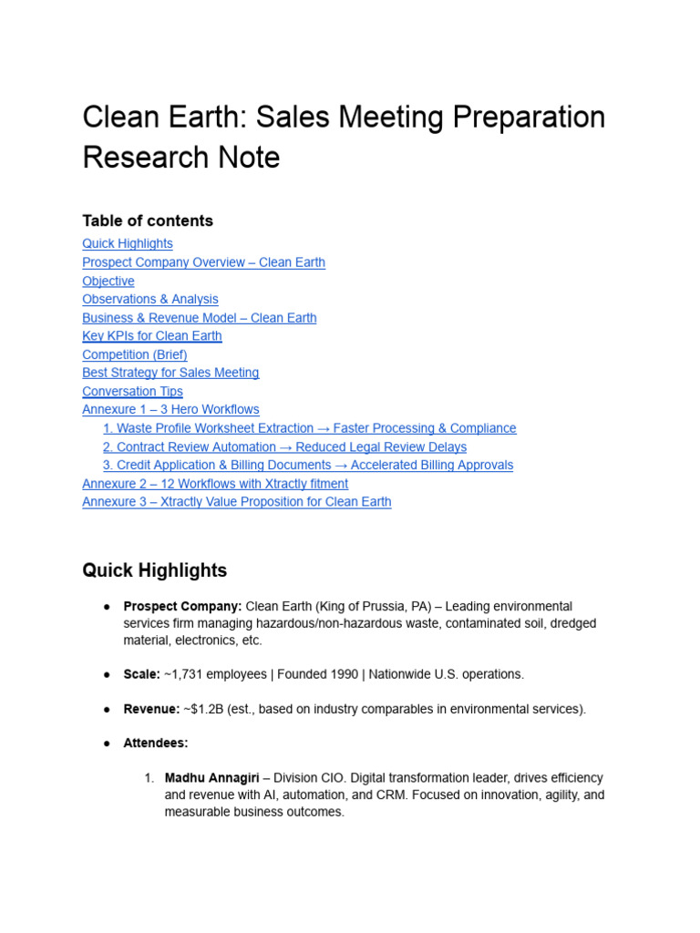 Clean Earth Sales Meeting Strategy Guide | PDF | Waste | Waste Management