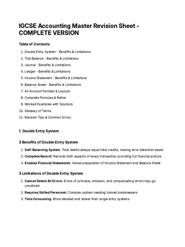 IGCSE Accounting Revision Guide | PDF | Debits And Credits | Book Value