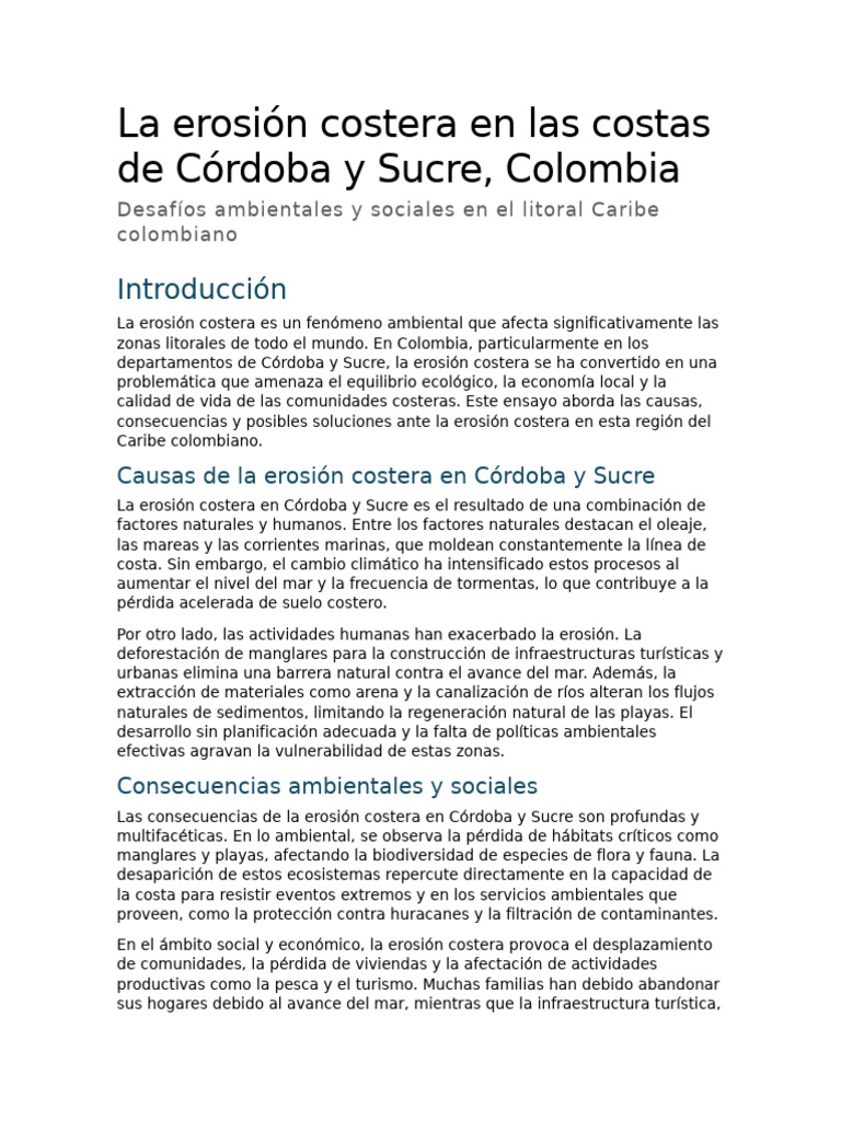 La Erosión Costera en Las Costas de Córdoba y Sucre | PDF | Costa | Erosión